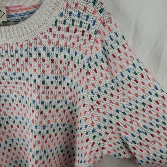 St John's Bay Women's Petite XXL White & Rainbow Polka Dot Sweater - Picture 5 of 12